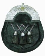 Black Calfskin Cross Tassels Sporran With Chrome Celtic Cantle | Scot Kilt Store