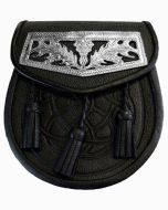 Black Celtic Embossed Thistle Plate Leather Sporran - scot Kilt Stor