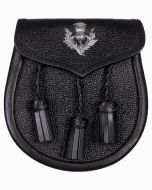 Black Leather Sporran With Thistle Emblem - Scot Kilt Store