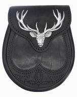 Black Stag Head Leather Sporran - Scot Kilt Store