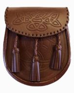 Brown Celtic Embossed Leather Sporran - Scot Kilt Store