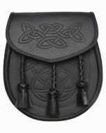 Celtic Interweave Woven Tassel Black Leather Sporran - Scot Kilt Store