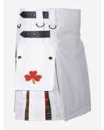 White Hybrid Kilt With Tartan Pleats Kilt For Men- Scot Kilt Store