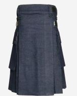 Men Royal Blue Denim Utility Kilt with Cargo Pockets - Scot Kilt Store