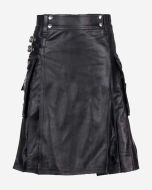 New Stylish Pure Black Leather Kilt - Scot Kilt Store
