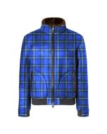 Ramsay Blue Tartan Printed Bendix Knitted Bomber Leather Jacket