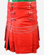 Red Hybrid Leather Kilt With Chain - Scot Kilt Store